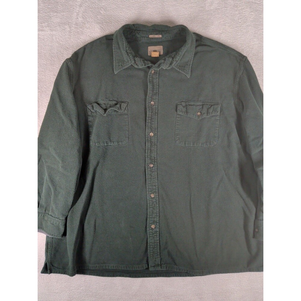 St Johns Bay Chamois Shirt Men's 3XL Green Heavyweight Cotton Flannel Top Hike